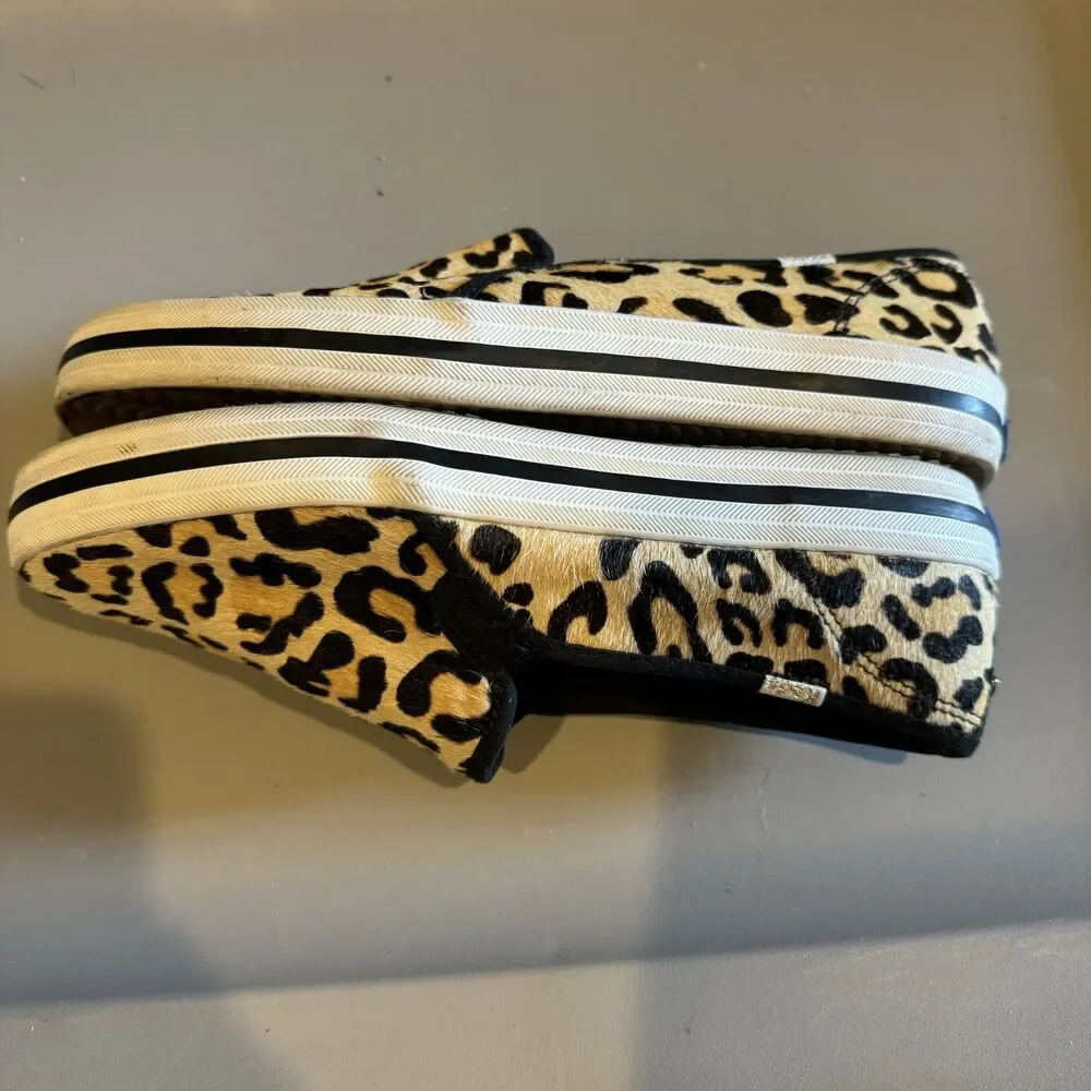 Kate Spade Keds Sneakers Leopard Calf Hair Slip On Animal Print Women sz 8